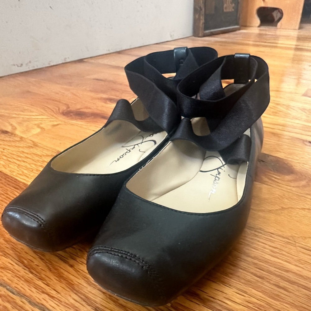 Jessica Simpson Black Flats with Ankle Strap